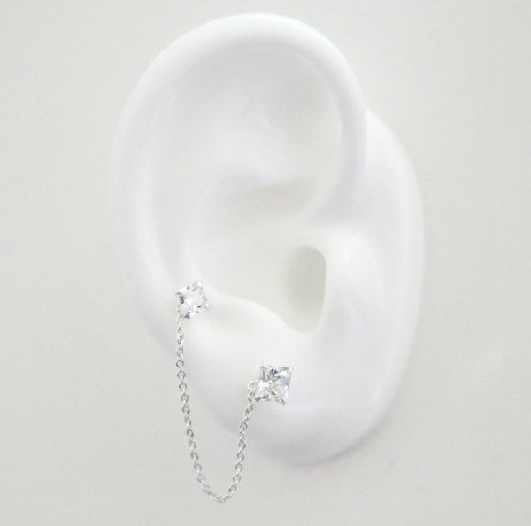 Stud earrings with chain for double pierced ear two holes in one ear earrings with chain earrings for men earrings for women trending single earrings popular jewelry gifts popular earrings for sensitive ears