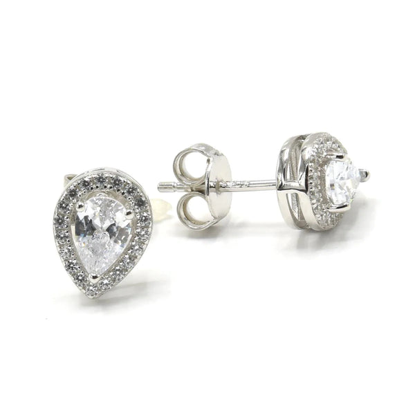 teardrop stud diamond cz earrings water resistant for sensitive ears. Pear shape stud earrings sterling silver .925. Shopping in Miami, jewelry store in Brickell