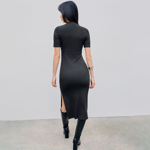 Elegant Generous Waist Tight Slimming Sense of Design Side Slit Sheath Dress