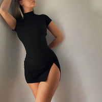 Sexy Half Turtleneck Design Lace up Bare Back Side Slit Hip Dress