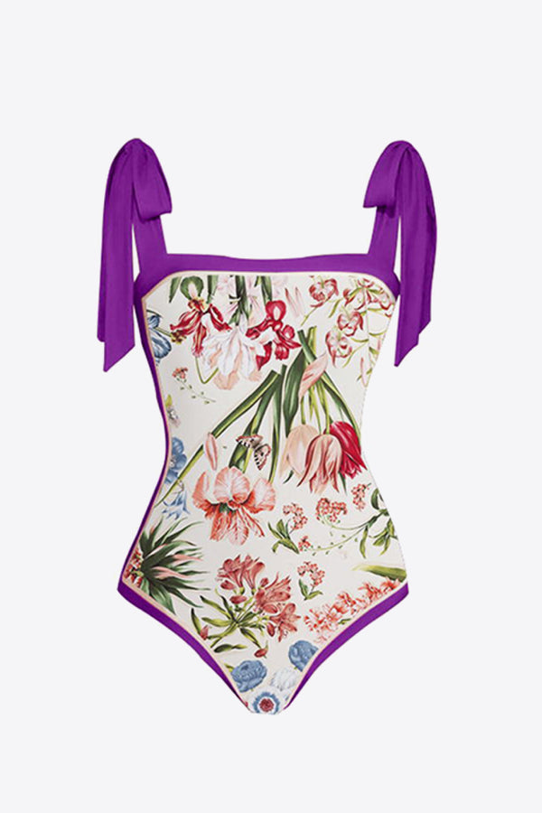 One Piece Bikini with Skirt Cover Up Floral Tie Shoulder One Piece Swimsuit Women’s Swimwear Fashion Two-Piece Swim Set KESLEY